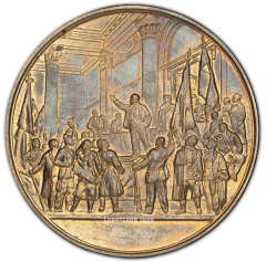 АВЕРС: Настольная медаль «Медаль в память создания Советского правительства первого в мире государства пролетарской диктатуры во главе с В.И.Лениным» № 2274а