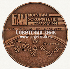 РЕВЕРС: Настольная медаль «БАМ. От Байкала до Амура проложили магистраль. 1974-1984» № 13108а