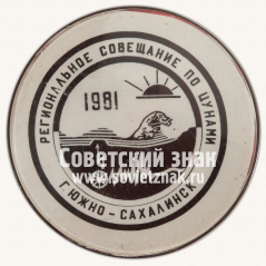Знак «Региональное совещание по цунами. 1981. г. Южно-сахалинск»