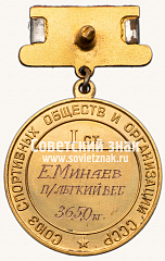 РЕВЕРС: Медаль «Большая золотая медаль «За Всесоюзный рекорд» по тяжелой атлетике. Союз спортивных обществ и организации СССР» № 14046а