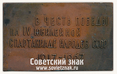 РЕВЕРС: Плакета «В честь победы на IV юбилейной спартакиаде народов СССР. Москва. 1917-1967» № 13571а