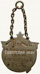 РЕВЕРС: Знак «Спартакиада. III место за многоборье Г.Т.О. 1934» № 5993a